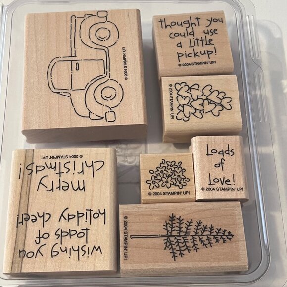 Stampin Up! Loads Of Love Wood-Mounted Rubber Stamp Set Christmas Pickup Truck & - Picture 1 of 3